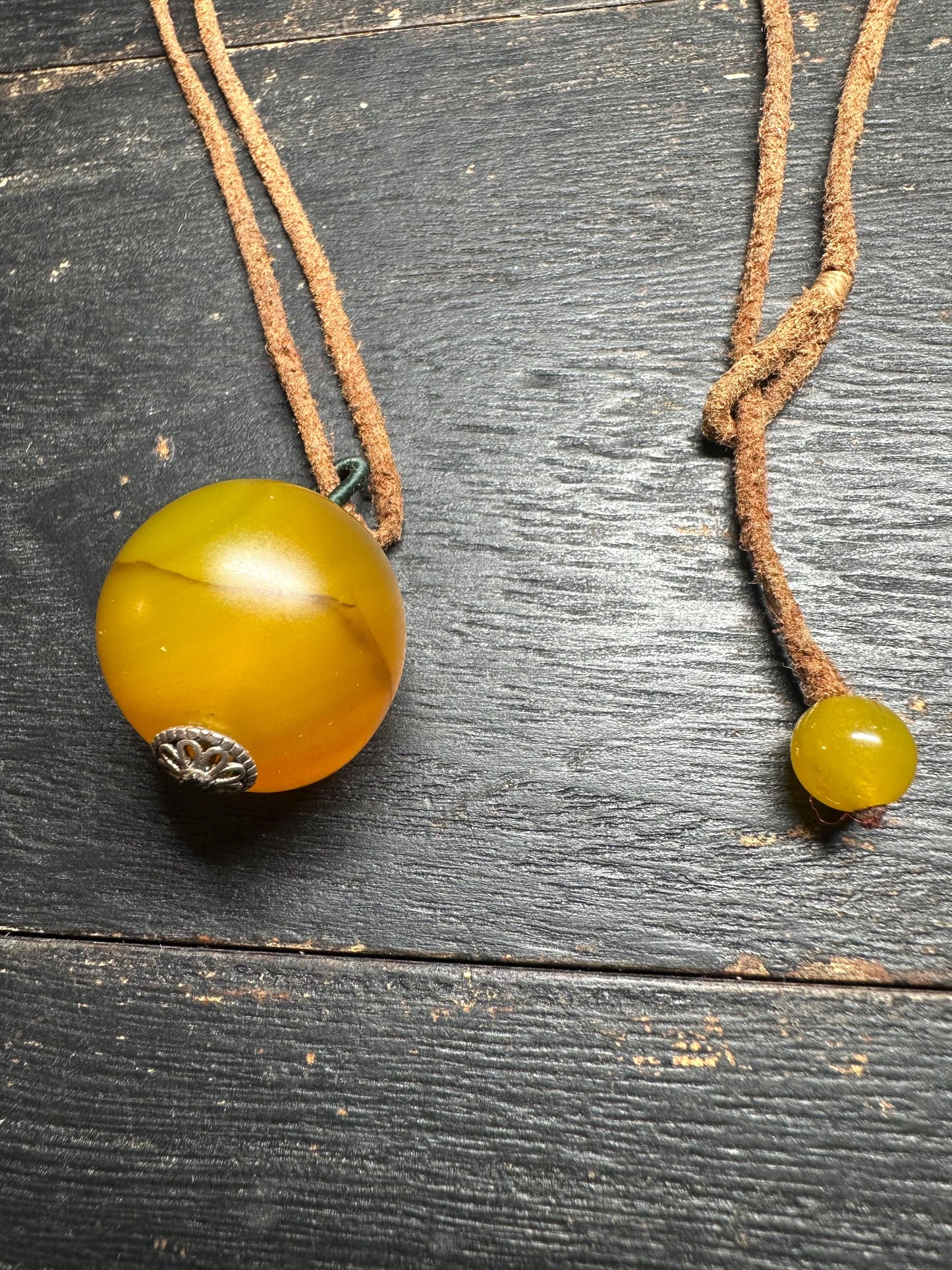 Rustic Yellow Agate Necklace: Boho Ethnic Leather Jewelry