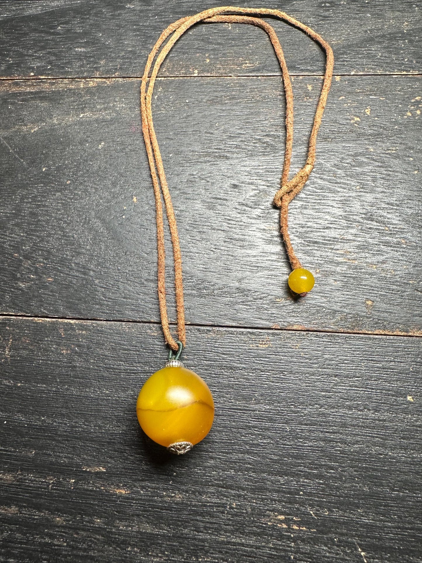Rustic Yellow Agate Necklace: Boho Ethnic Leather Jewelry