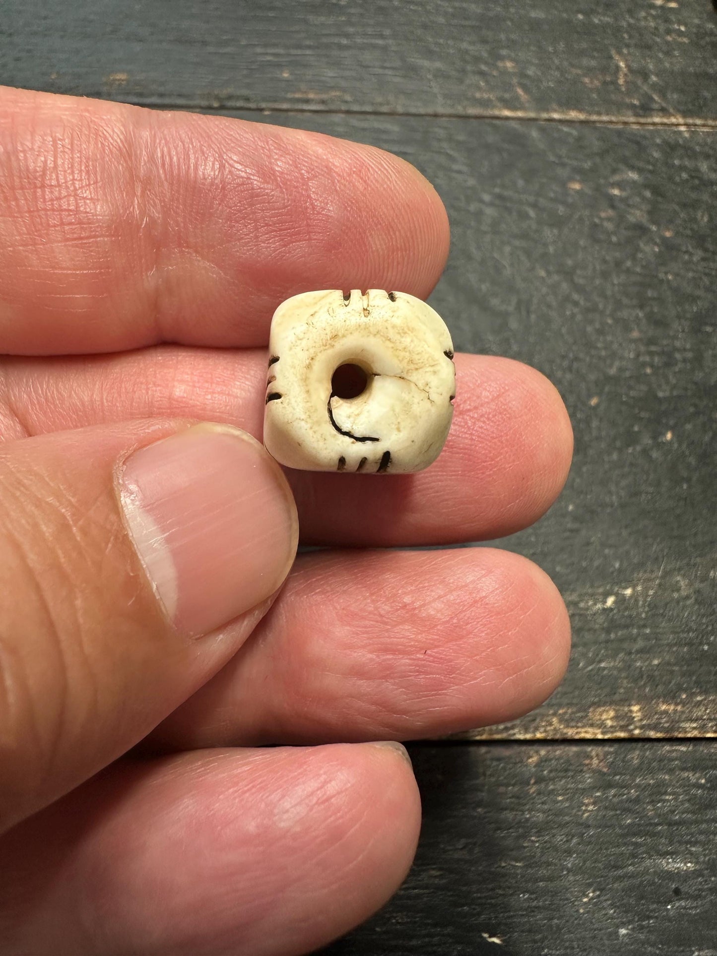 Hand-Carved Conch Shell Bead with Turquoise Inlay | Tibetan Mala Spacer Bead | Natural Shell Bead | Tribal Ethnic Jewelry Supply