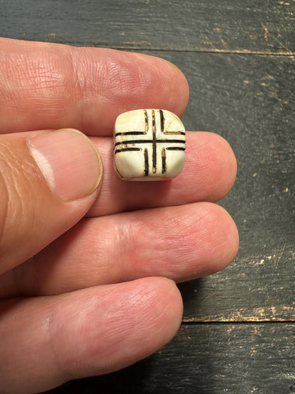 Hand-Carved Conch Shell Bead with Turquoise Inlay | Tibetan Mala Spacer Bead | Natural Shell Bead | Tribal Ethnic Jewelry Supply