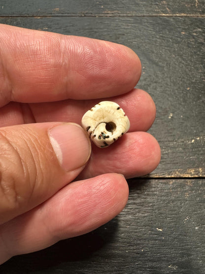 Hand-Carved Conch Shell Bead with Turquoise Inlay | Tibetan Mala Spacer Bead | Natural Shell Bead | Tribal Ethnic Jewelry Supply