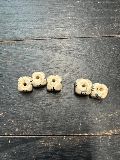 Hand-Carved Conch Shell Bead with Turquoise Inlay | Tibetan Mala Spacer Bead | Natural Shell Bead | Tribal Ethnic Jewelry Supply