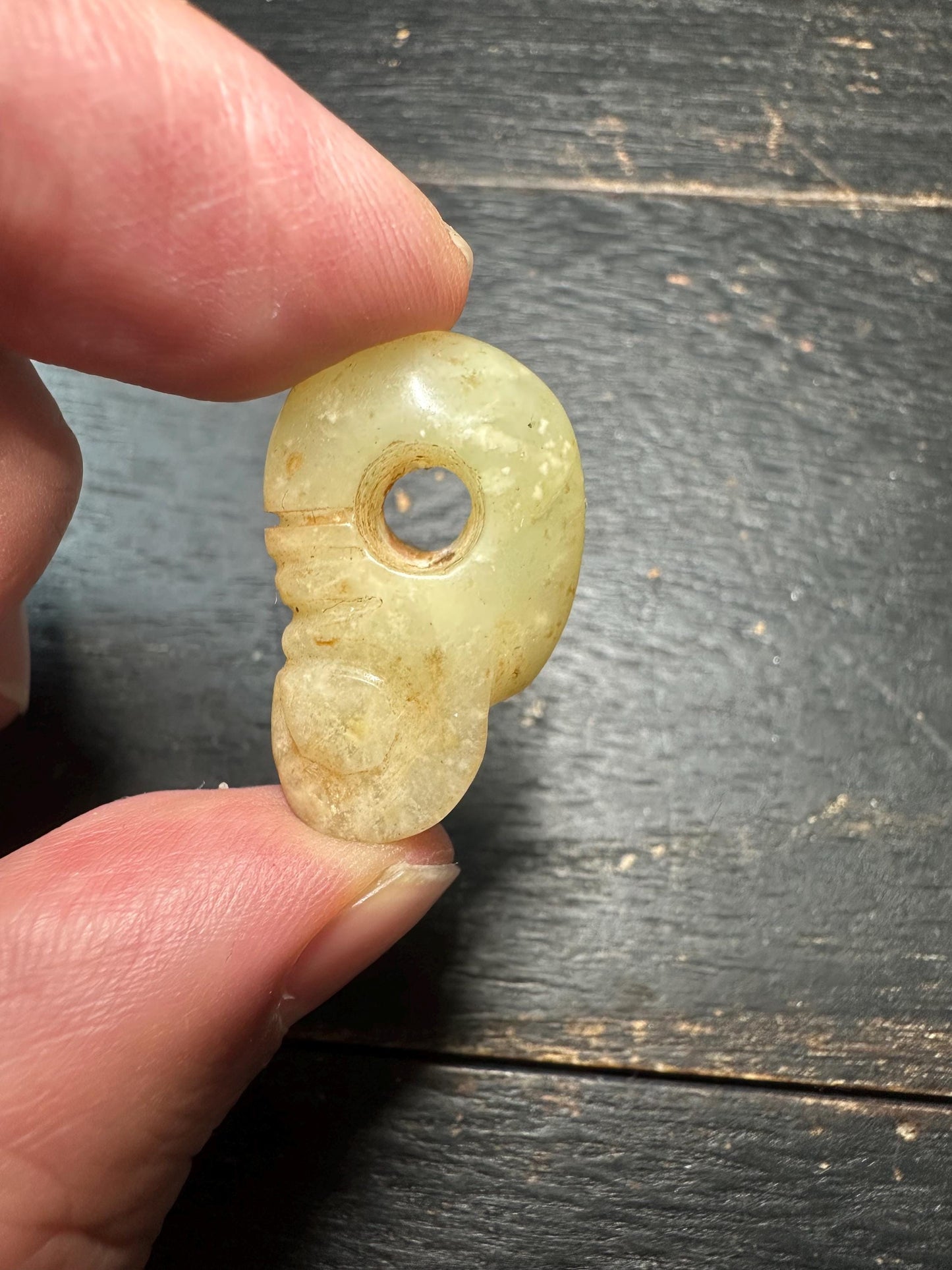 Antique Asia Jade Beads Necklace  Hand-Carved Pendants & Axe Motifs