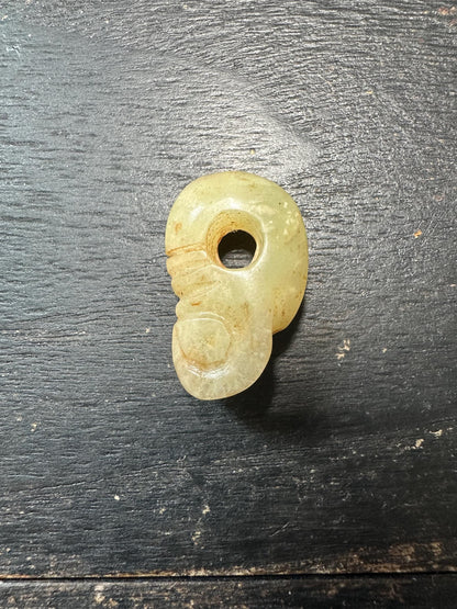 Antique Asia Jade Beads Necklace  Hand-Carved Pendants & Axe Motifs