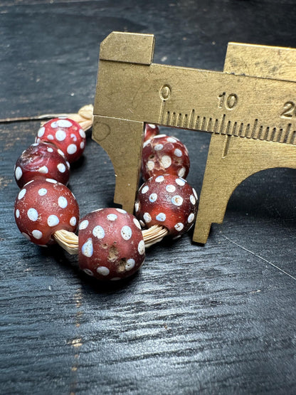 Antique Venetian Skunk Eye Trade Beads: Red African Glass, Set of 7