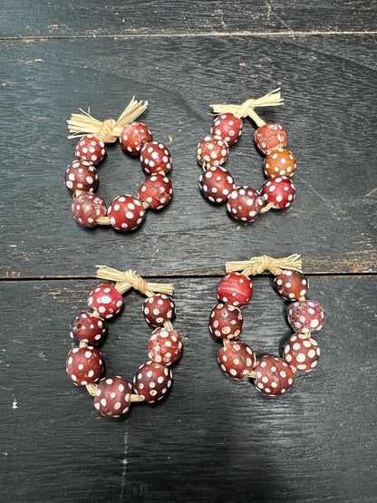 Antique Venetian Skunk Eye Trade Beads: Red African Glass, Set of 7