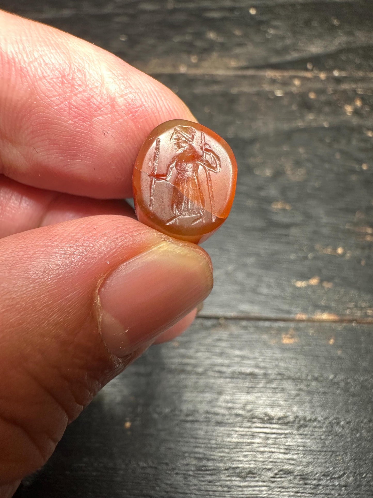 Mystical Carnelian Pendant  Seal Style Intaglio  Hand Carved Amulet Bead