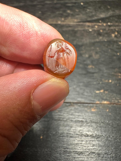 Mystical Carnelian Pendant  Seal Style Intaglio  Hand Carved Amulet Bead