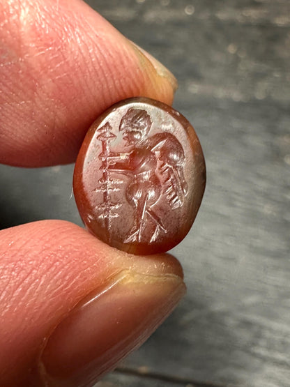 Mystical Carnelian Pendant  Seal Style Intaglio  Hand Carved Amulet Bead