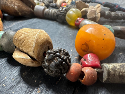 Himalayan Tribal Necklace: Bone, Rudraksha, Bagua Talisman