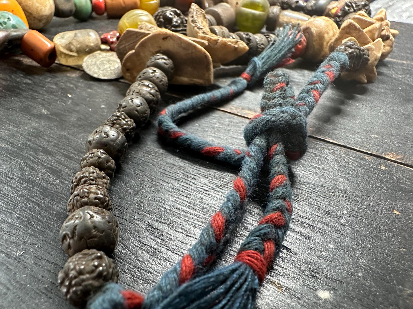Himalayan Tribal Necklace: Bone, Rudraksha, Bagua Talisman