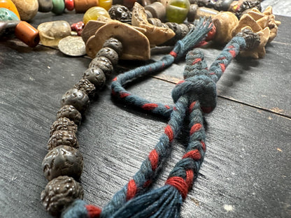 Himalayan Tribal Necklace: Bone, Rudraksha, Bagua Talisman