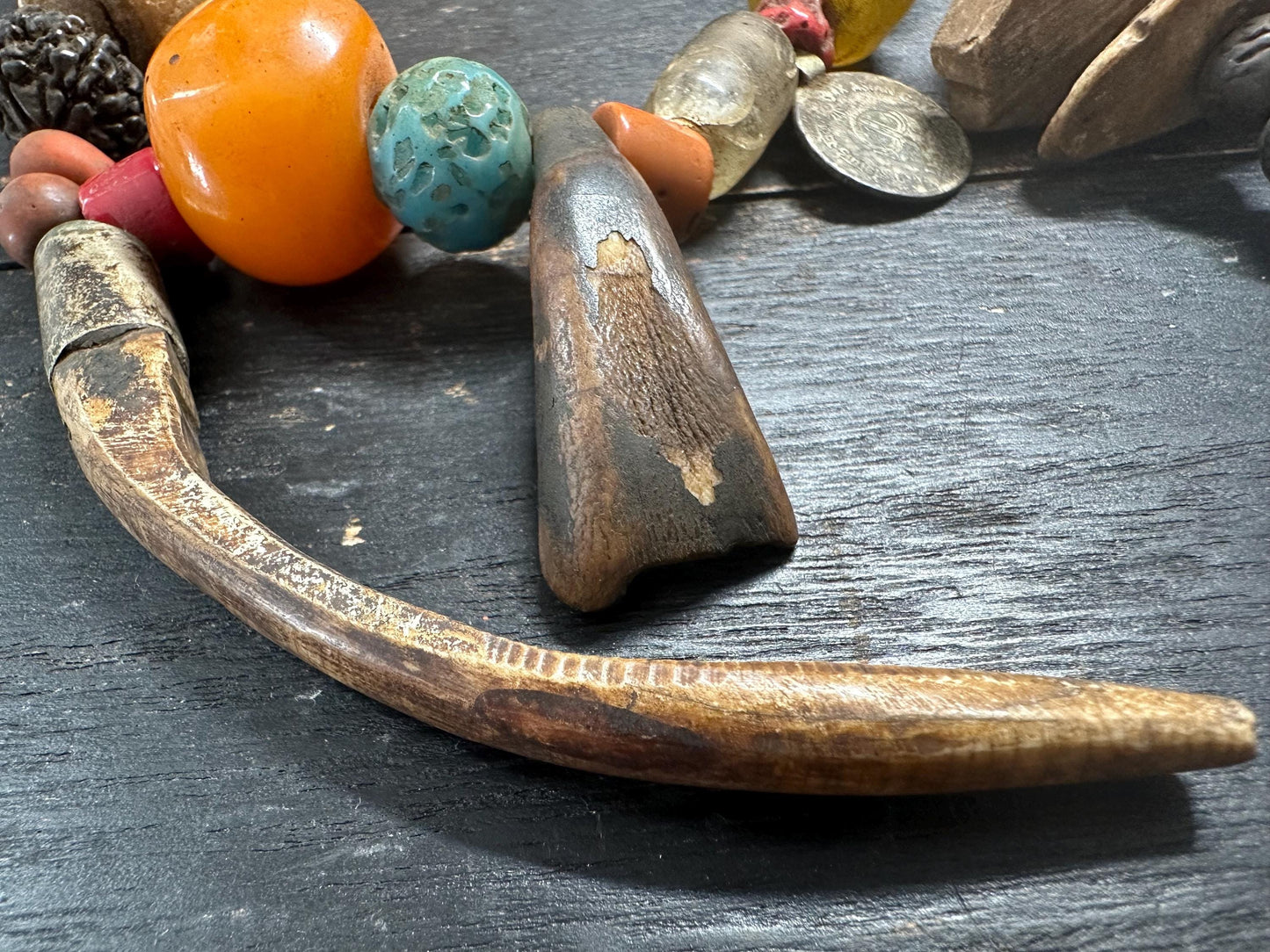 Himalayan Tribal Necklace: Bone, Rudraksha, Bagua Talisman