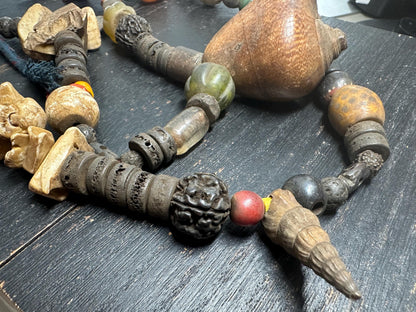 Himalayan Tribal Necklace: Bone, Rudraksha, Bagua Talisman