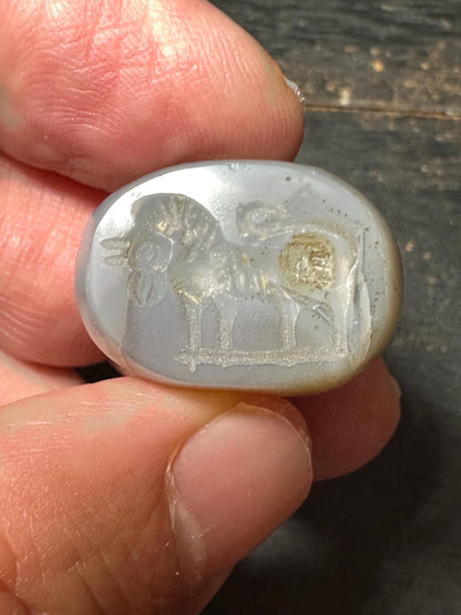 Agate Amulet Pendant  Hand Carved Intaglio Bead  Rounded Back Protection Stone