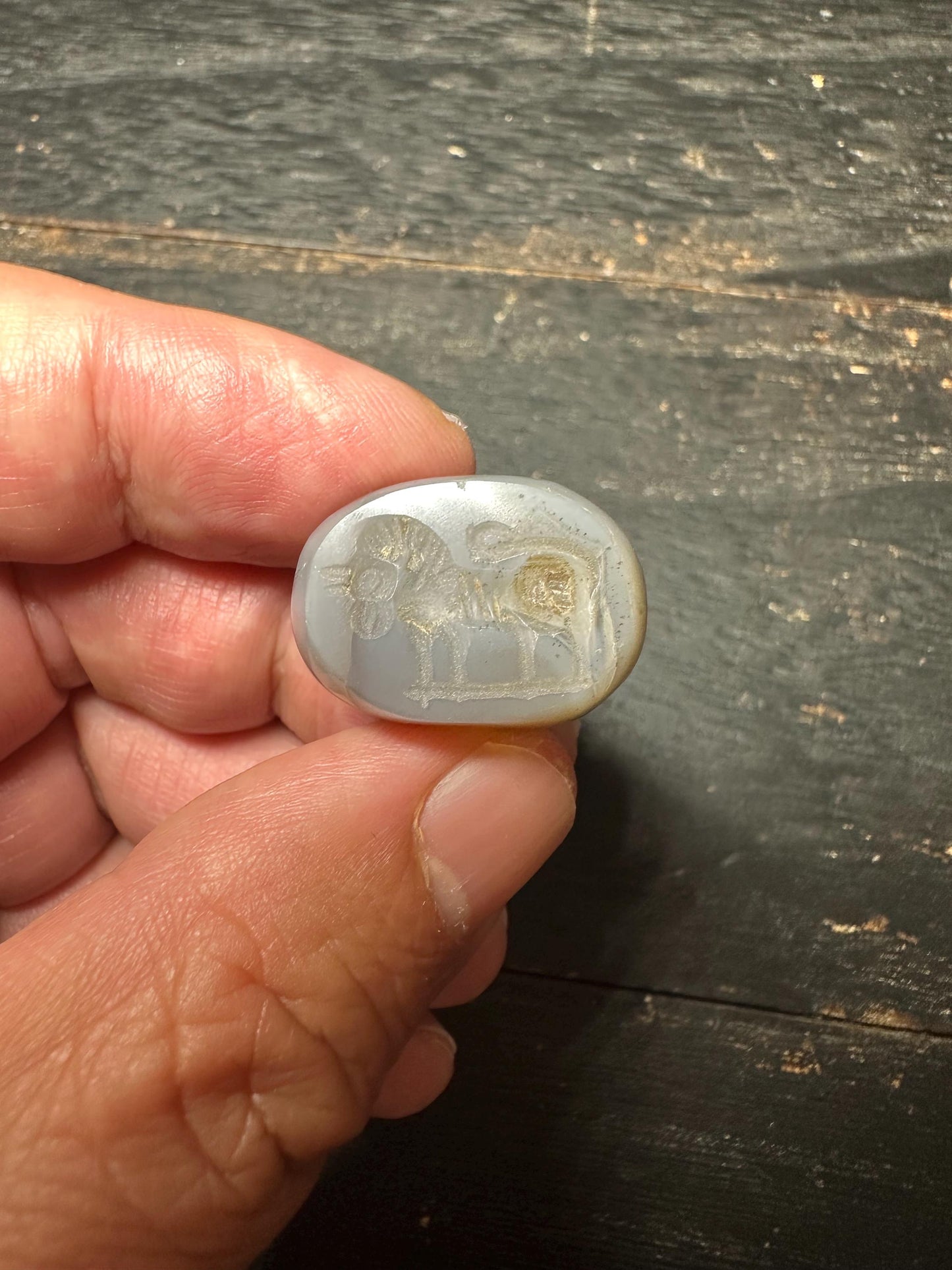 Agate Amulet Pendant  Hand Carved Intaglio Bead  Rounded Back Protection Stone