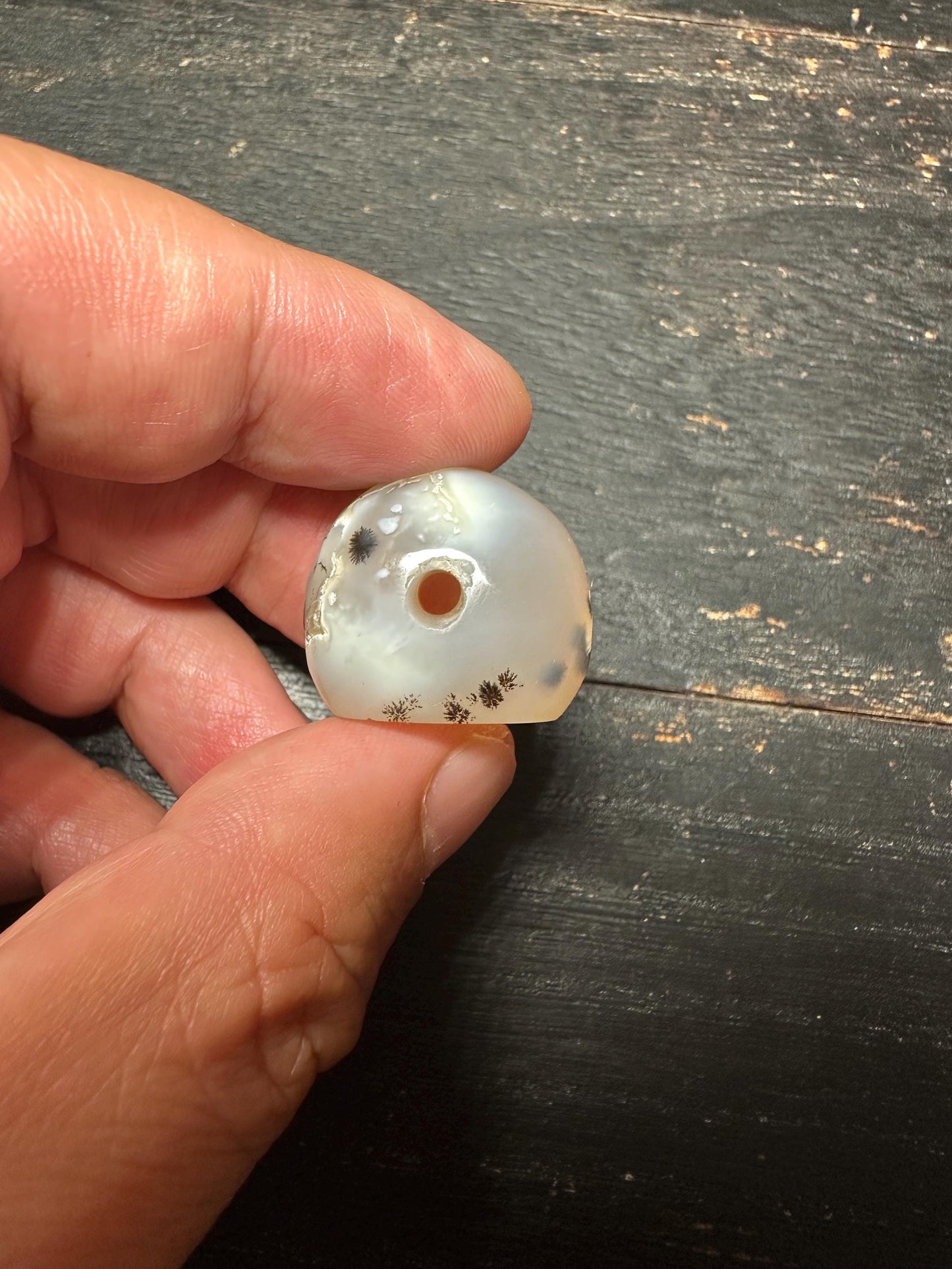 Vintage Style Agate Seal Pendant  Hand-Carved Intaglio Stone Bead  Rounded Amulet with Side Hole