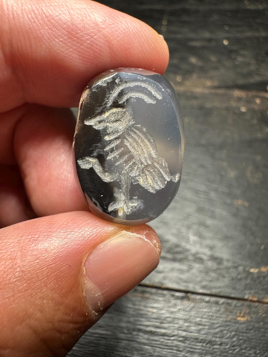 Minimalist Agate Pendant  Hand Carved Rounded Intaglio Bead  Earthy Ancient Style Charm