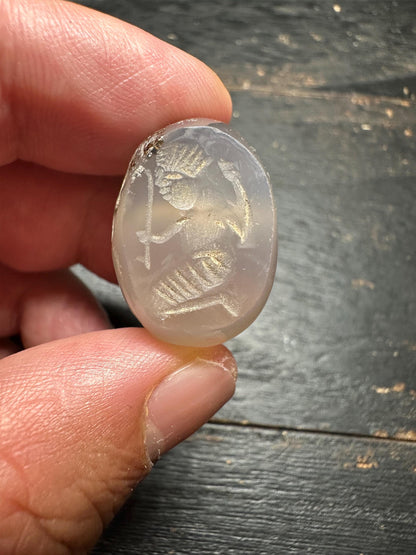 Hand Carved Agate Intaglio Pendant: Ancient Style Jewelry Bead