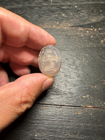 Hand Carved Agate Intaglio Pendant: Ancient Style Jewelry Bead