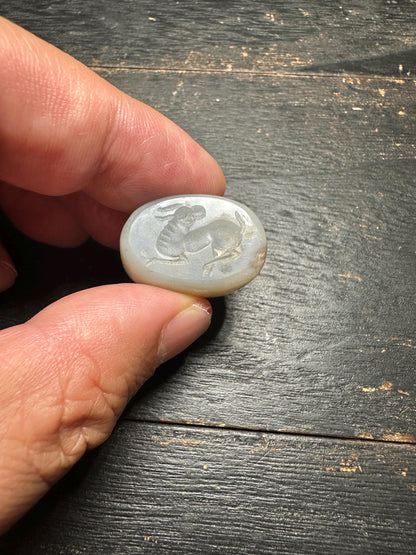 Hand Carved Agate Intaglio Pendant: Ancient Style Jewelry Bead