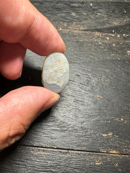Mystic Agate Seal Pendant  Hand Carved Ancient Intaglio  Rounded Back Amulet Bead