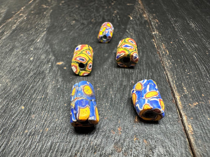 5 Pics Antique Millefiori Glass Beads  Venetian African Trade Beads  Rare Cylinder Beads for Jewelry Making & Crafts