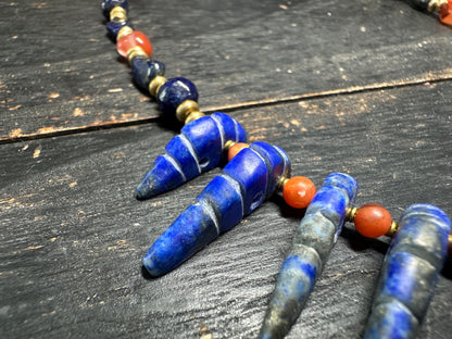 Natural Lapis Lazuli, Red Agate & Ostrich Shell Bead Necklace