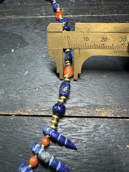 Natural Lapis Lazuli, Red Agate & Ostrich Shell Bead Necklace