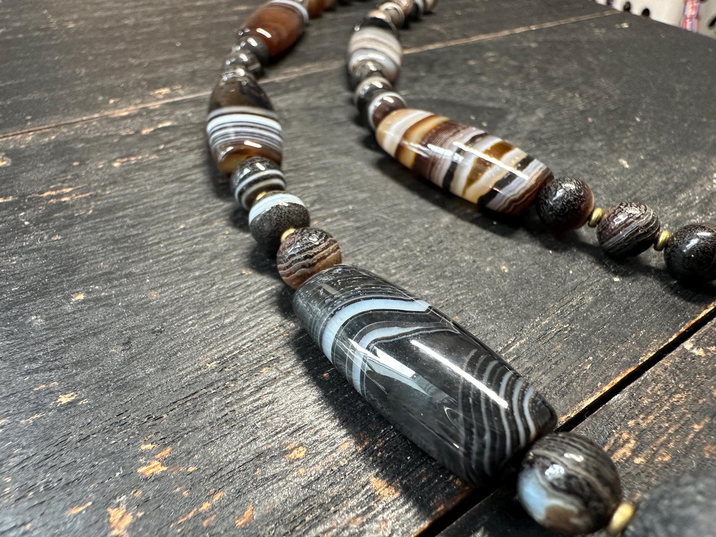 Tibetan Agate Dzi Bead Necklace: Himalayan Tribal Protection Jewelry