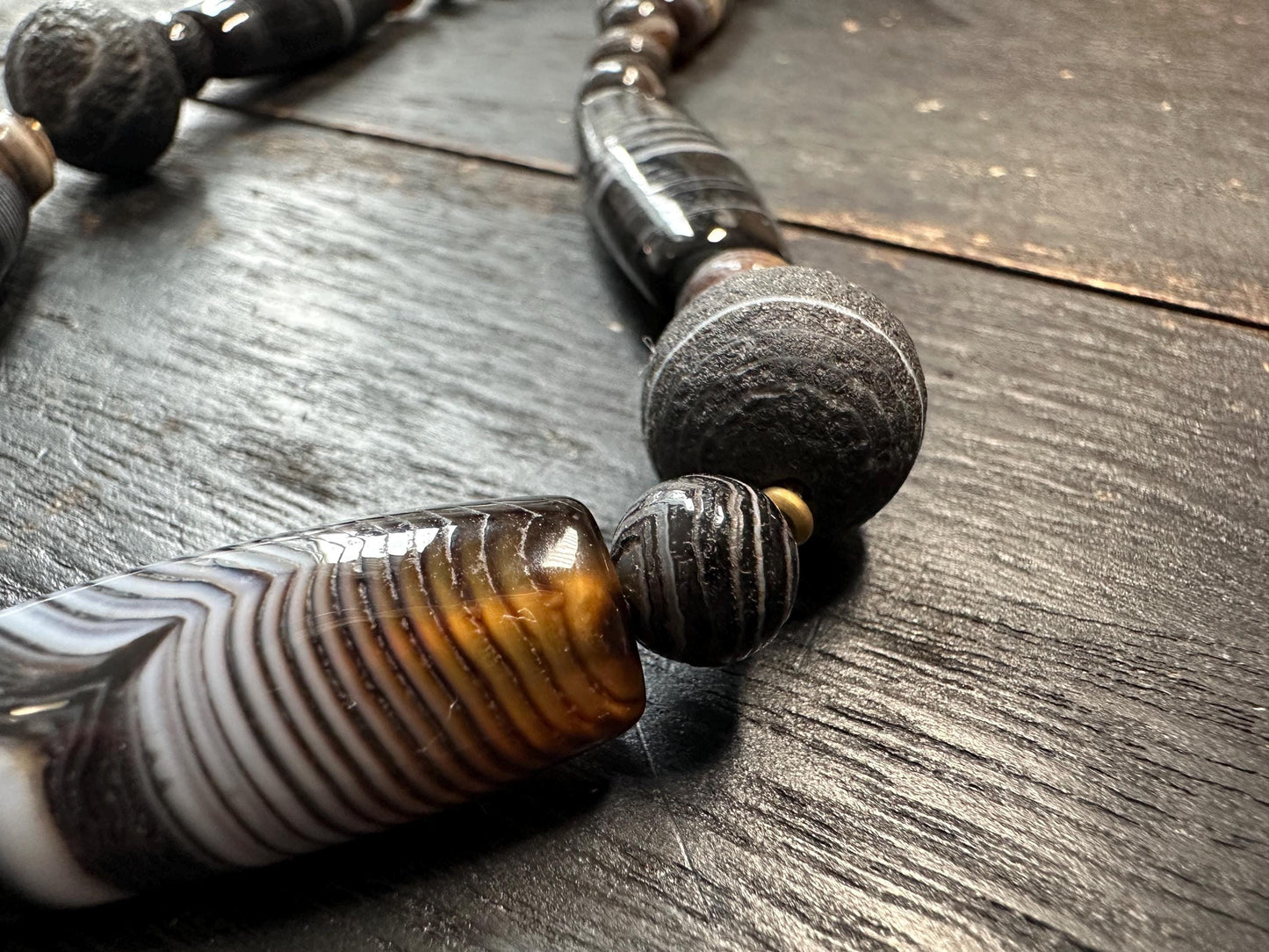 Tibetan Agate Dzi Bead Necklace: Himalayan Tribal Protection Jewelry