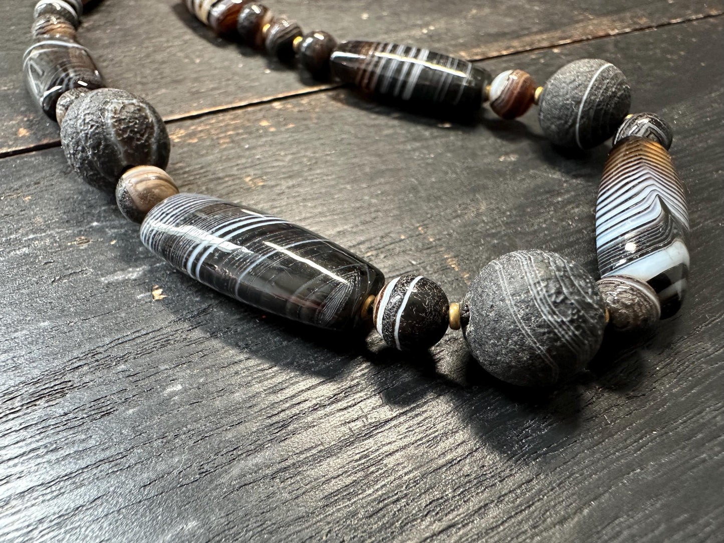 Tibetan Agate Dzi Bead Necklace: Himalayan Tribal Protection Jewelry