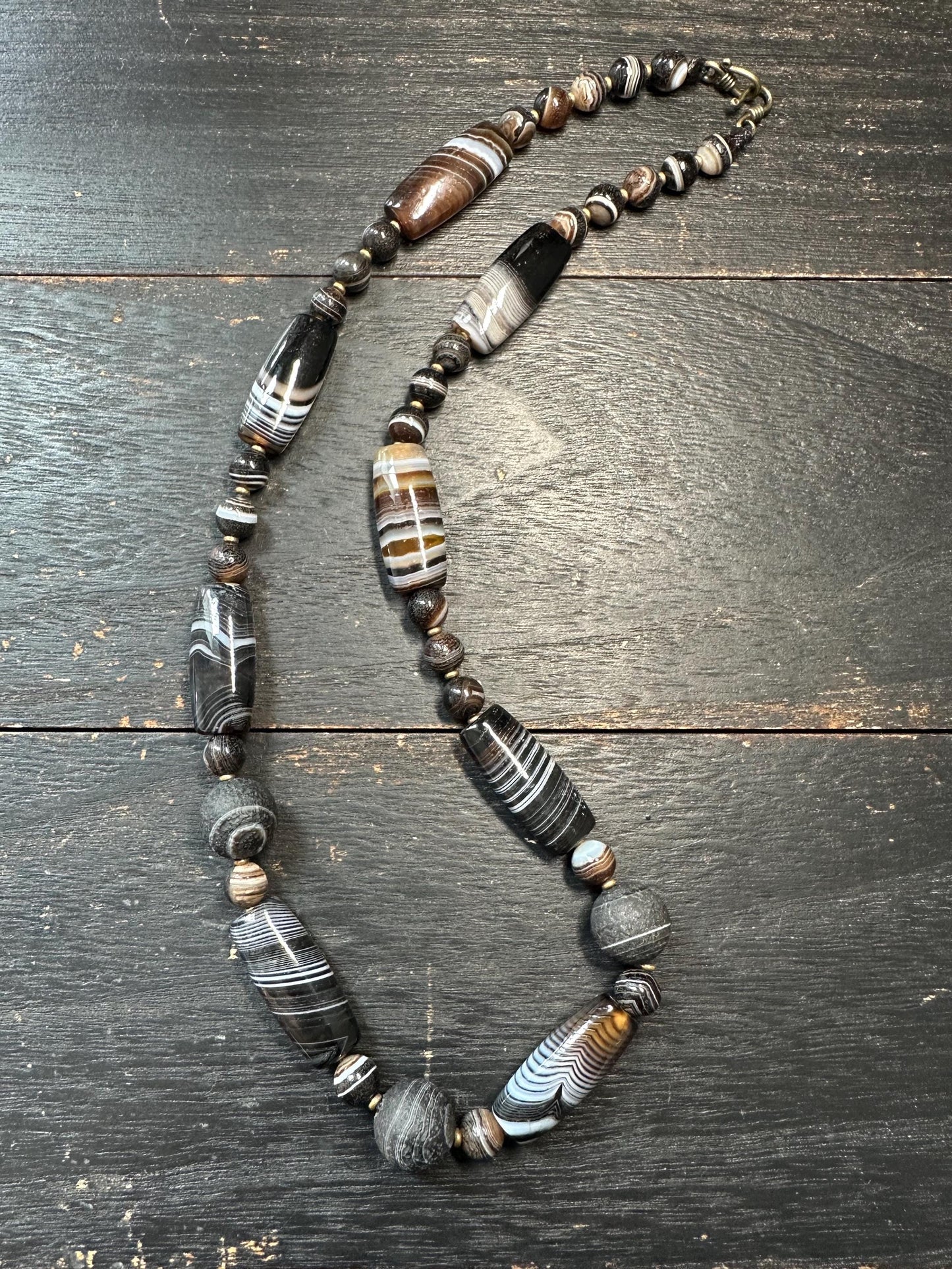 Tibetan Agate Dzi Bead Necklace: Himalayan Tribal Protection Jewelry