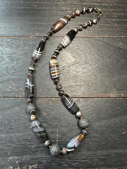 Tibetan Agate Dzi Bead Necklace: Himalayan Tribal Protection Jewelry