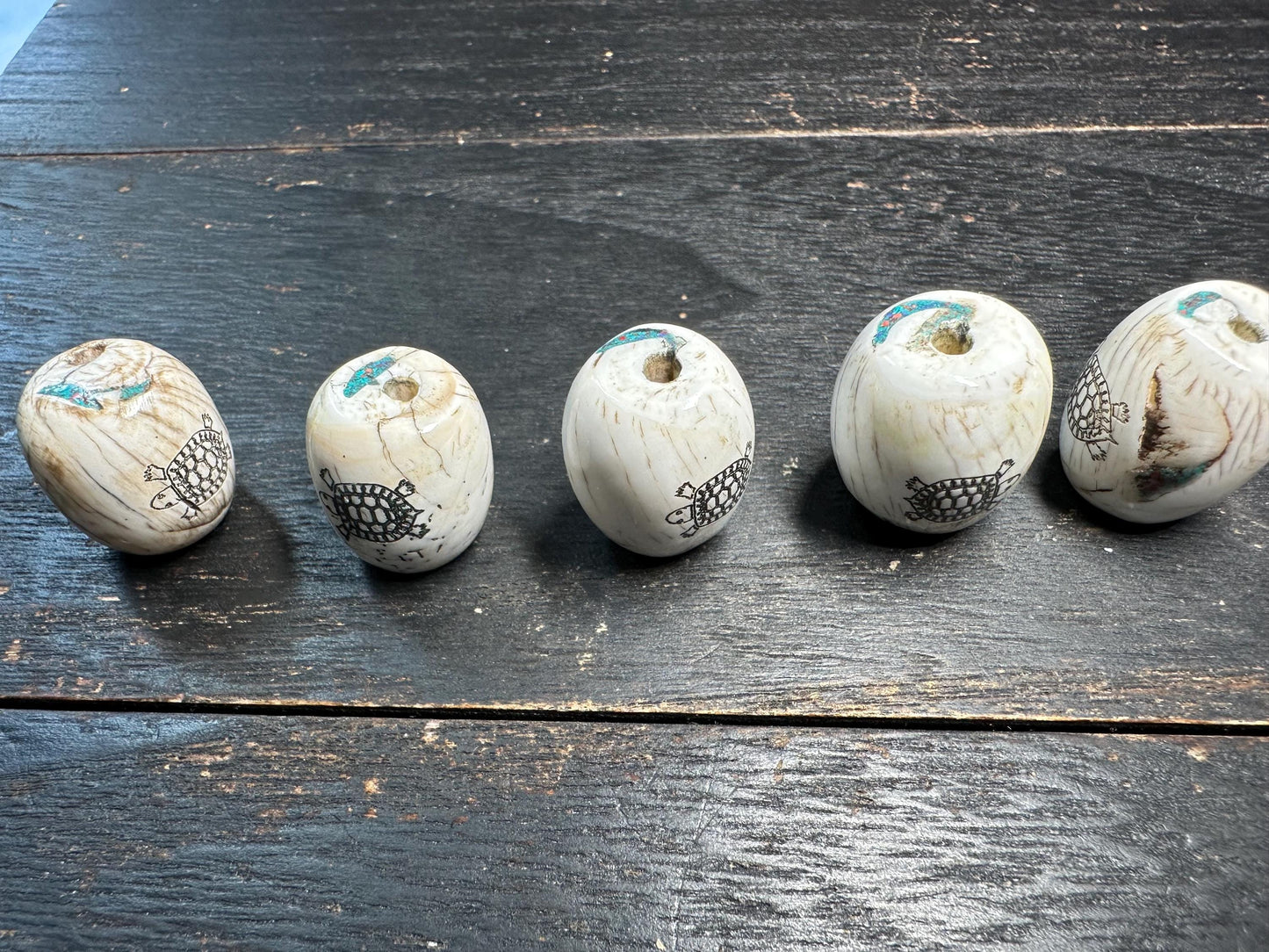 Inlaid Naga Conch Shell Bead: Hand-Engraved Turtle, Turquoise & Coral