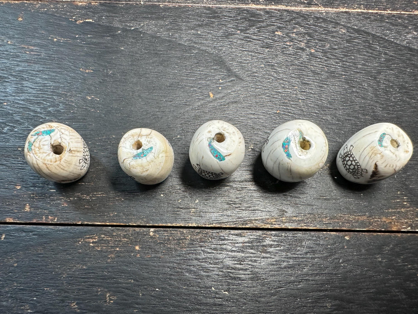 Inlaid Naga Conch Shell Bead: Hand-Engraved Turtle, Turquoise & Coral
