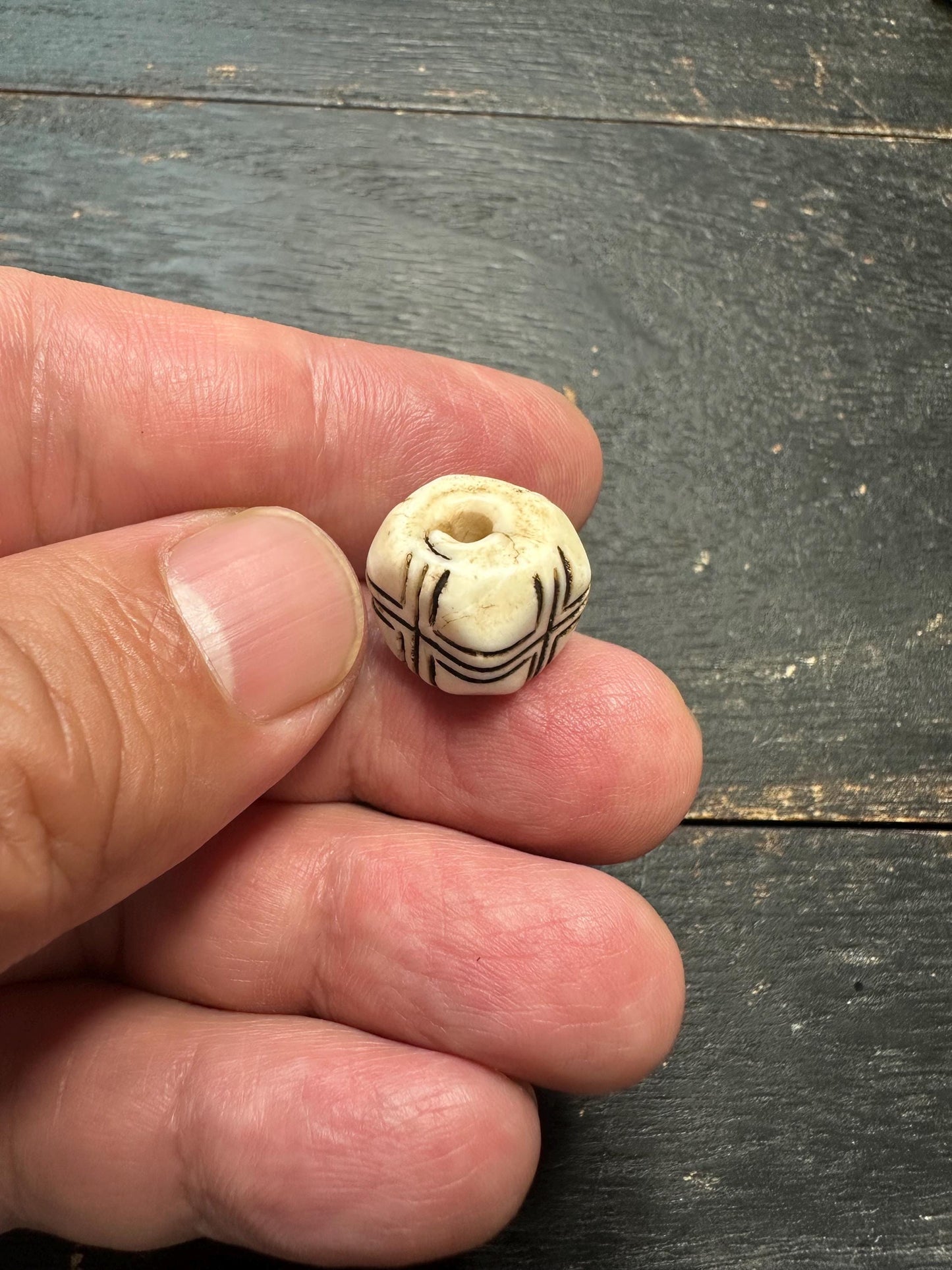 Hand-Carved Conch Shell Bead with Turquoise Inlay | Tibetan Mala Spacer Bead | Natural Shell Bead | Tribal Ethnic Jewelry Supply