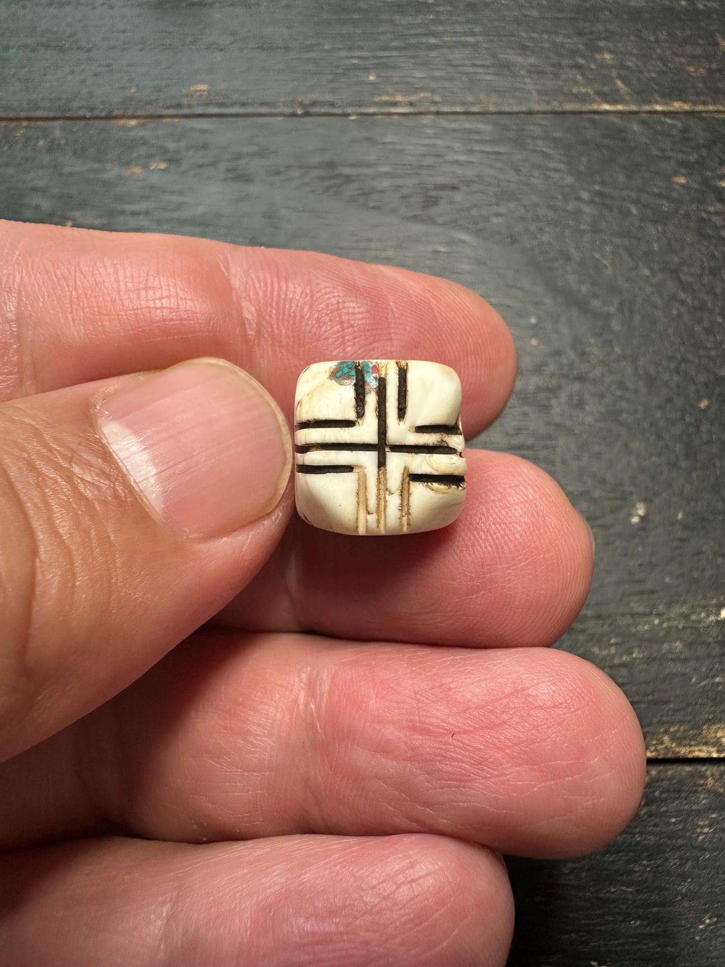 Hand-Carved Conch Shell Bead with Turquoise Inlay | Tibetan Mala Spacer Bead | Natural Shell Bead | Tribal Ethnic Jewelry Supply