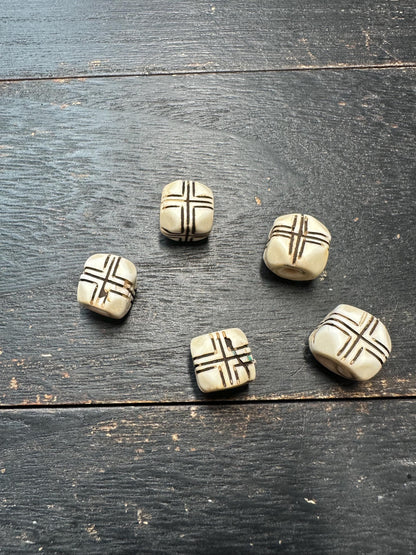 Hand-Carved Conch Shell Bead with Turquoise Inlay | Tibetan Mala Spacer Bead | Natural Shell Bead | Tribal Ethnic Jewelry Supply