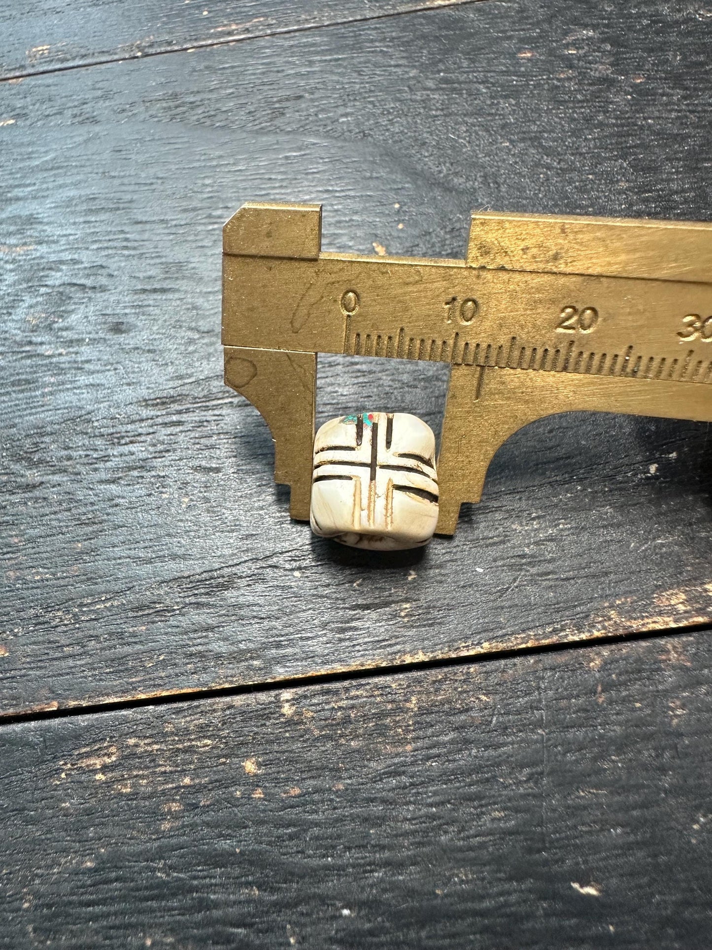 Hand-Carved Conch Shell Bead with Turquoise Inlay | Tibetan Mala Spacer Bead | Natural Shell Bead | Tribal Ethnic Jewelry Supply