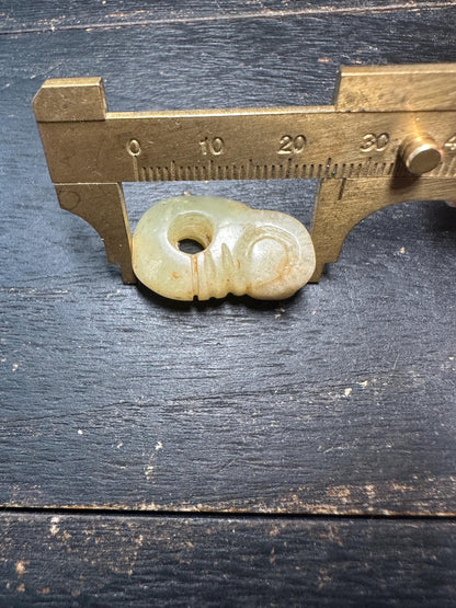 Antique Asia Jade Beads Necklace  Hand-Carved Pendants & Axe Motifs