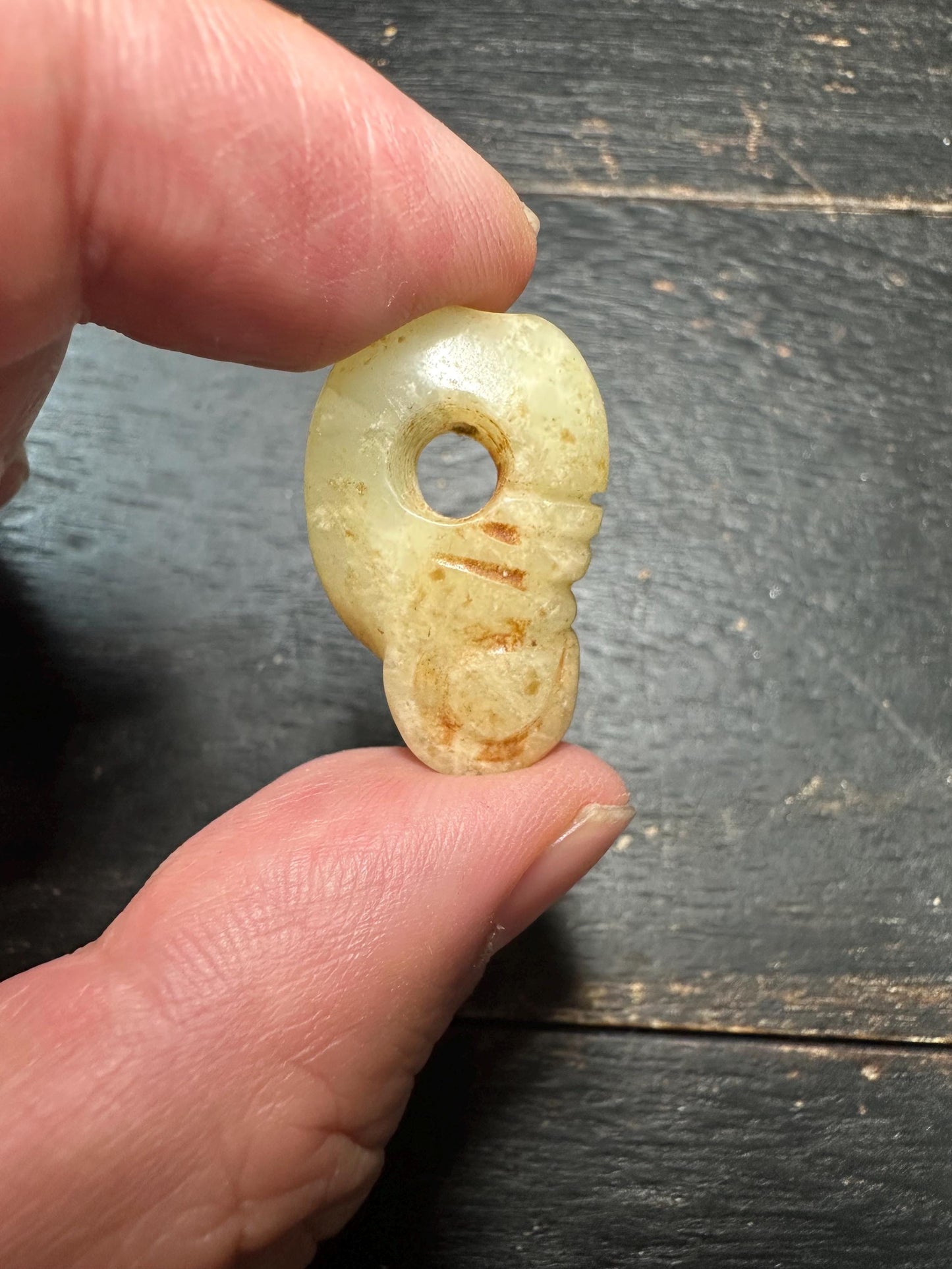 Antique Asia Jade Beads Necklace  Hand-Carved Pendants & Axe Motifs