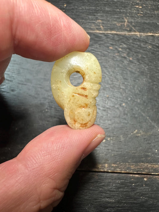 Antique Asia Jade Beads Necklace  Hand-Carved Pendants & Axe Motifs