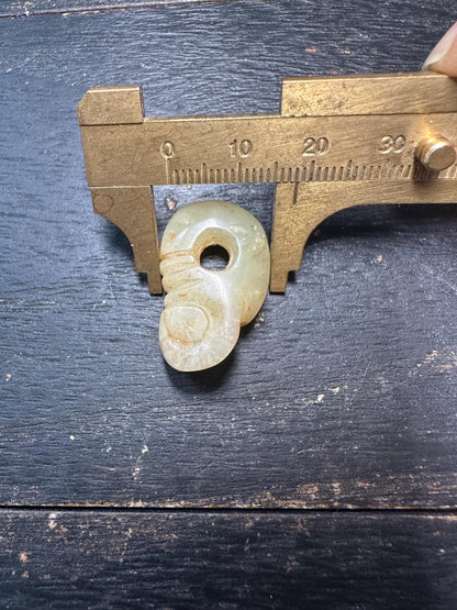 Antique Asia Jade Beads Necklace  Hand-Carved Pendants & Axe Motifs