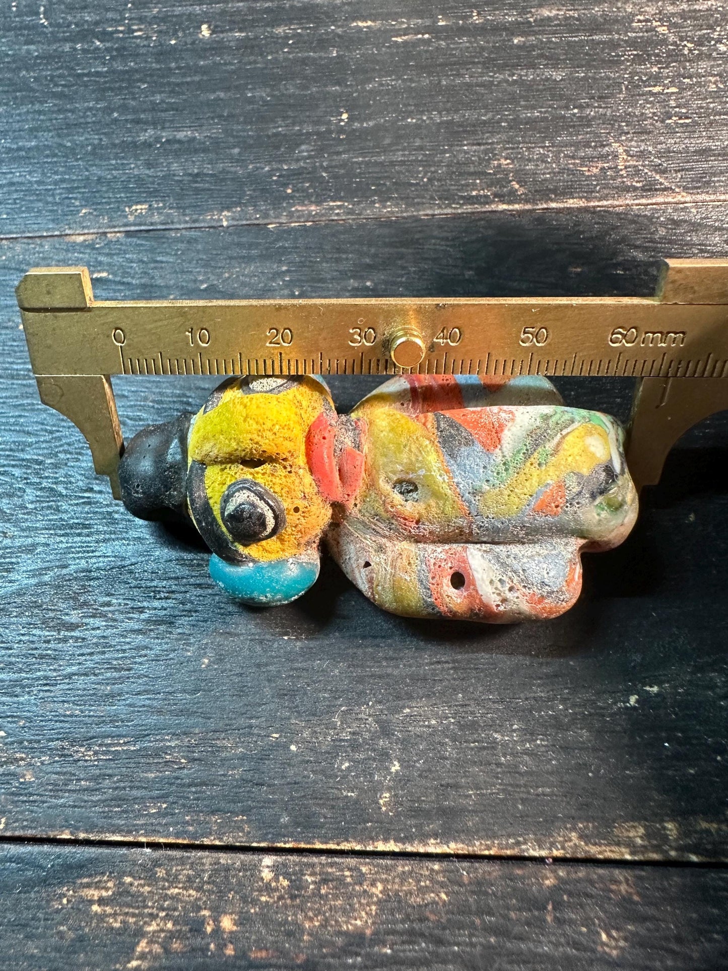 Colorful Mosaic Glass Face Bead  Handcrafted Phoenician Style Pendant, Unique Tribal Jewelry Supply(P2104)