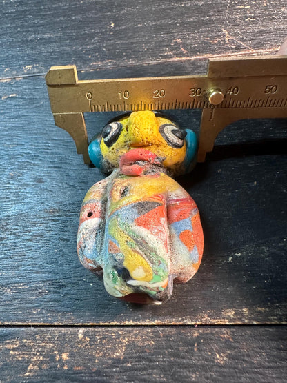 Colorful Mosaic Glass Face Bead  Handcrafted Phoenician Style Pendant, Unique Tribal Jewelry Supply(P2104)