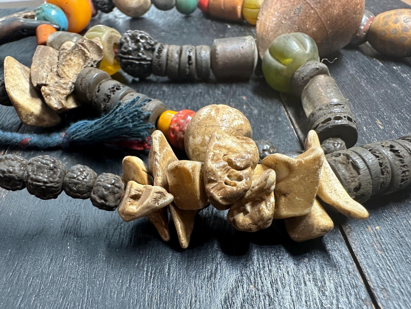 Himalayan Tribal Necklace: Bone, Rudraksha, Bagua Talisman