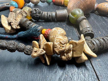 Himalayan Tribal Necklace: Bone, Rudraksha, Bagua Talisman