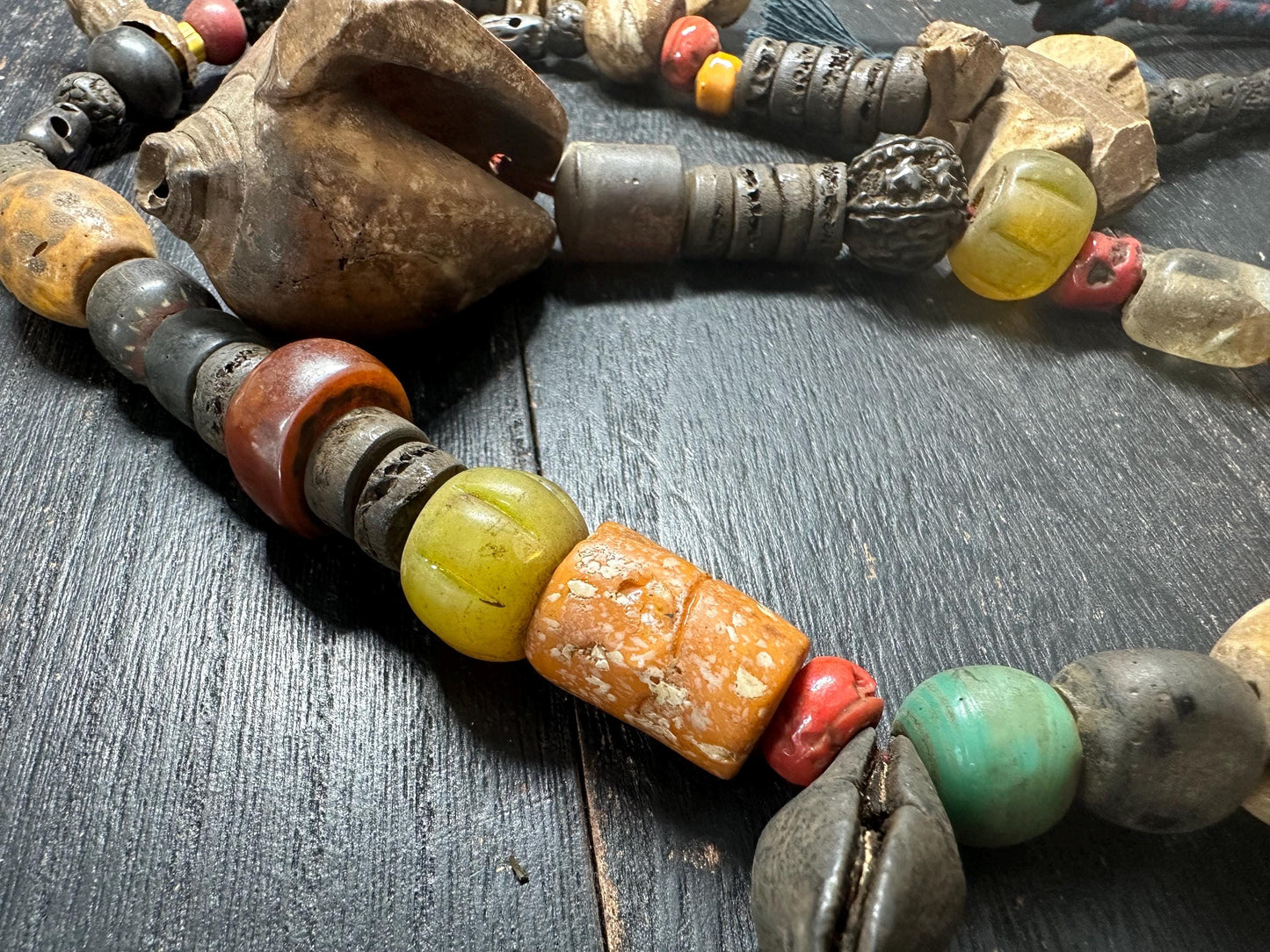 Himalayan Tribal Necklace: Bone, Rudraksha, Bagua Talisman