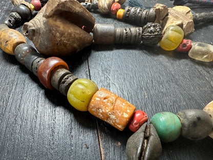 Himalayan Tribal Necklace: Bone, Rudraksha, Bagua Talisman